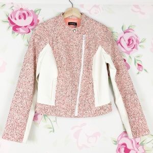 Bebe Selena Tweed Moto Vegan Leather Jacket M